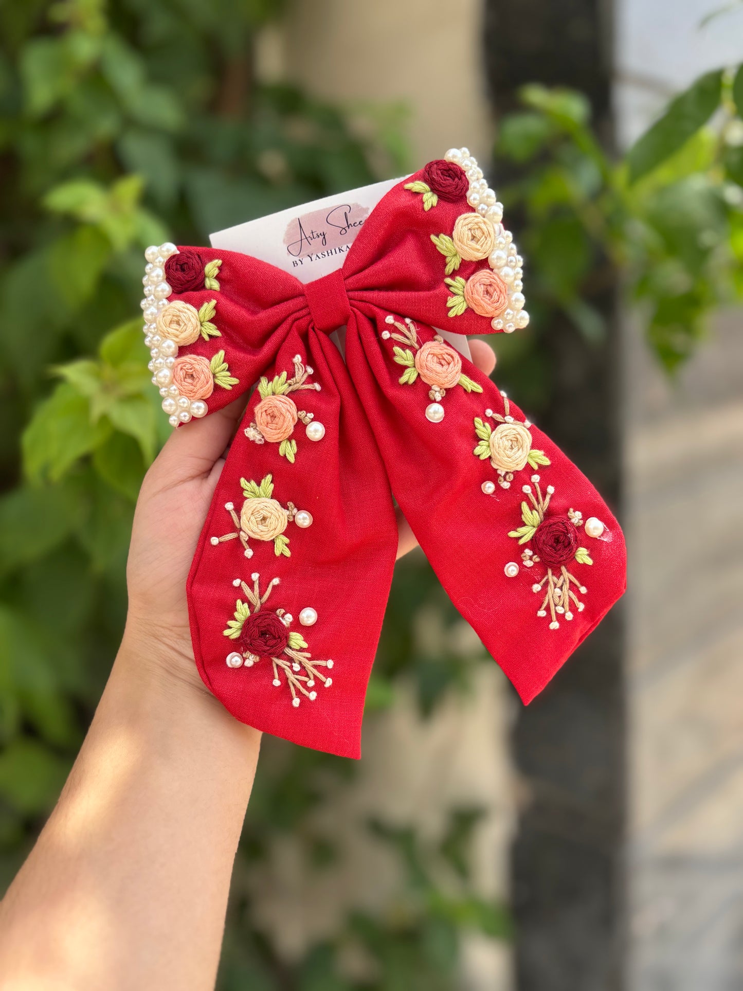 Double Layer Embroidered Bow